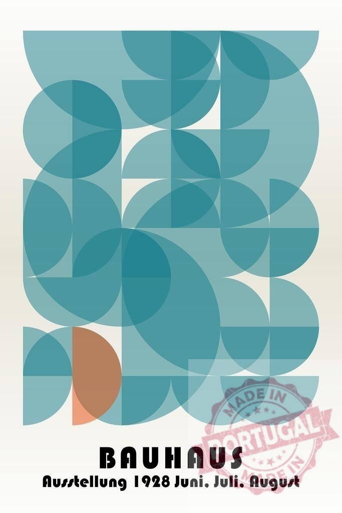 Bauhaus exhibition poster featuring abstract geometric design | Bauhaus exhibition poster from 1928 with overlapping blue and orange geometric circles - Realisiert mit Pictrs.com