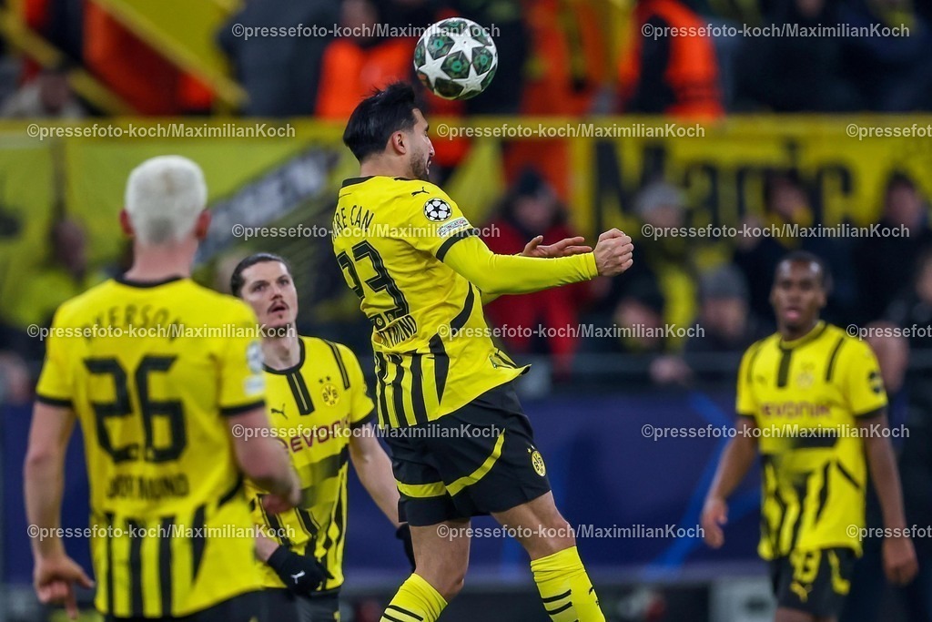 UCL1902250102246 | 19.02.2025, Fußball, UEFA Champions League, Borussia Dortmund - Sporting Lissabon, Signal Iduna Park, Knockout phase play-offs, Saison 2024 2025:  Emre Can (BVB #23) Kopfball