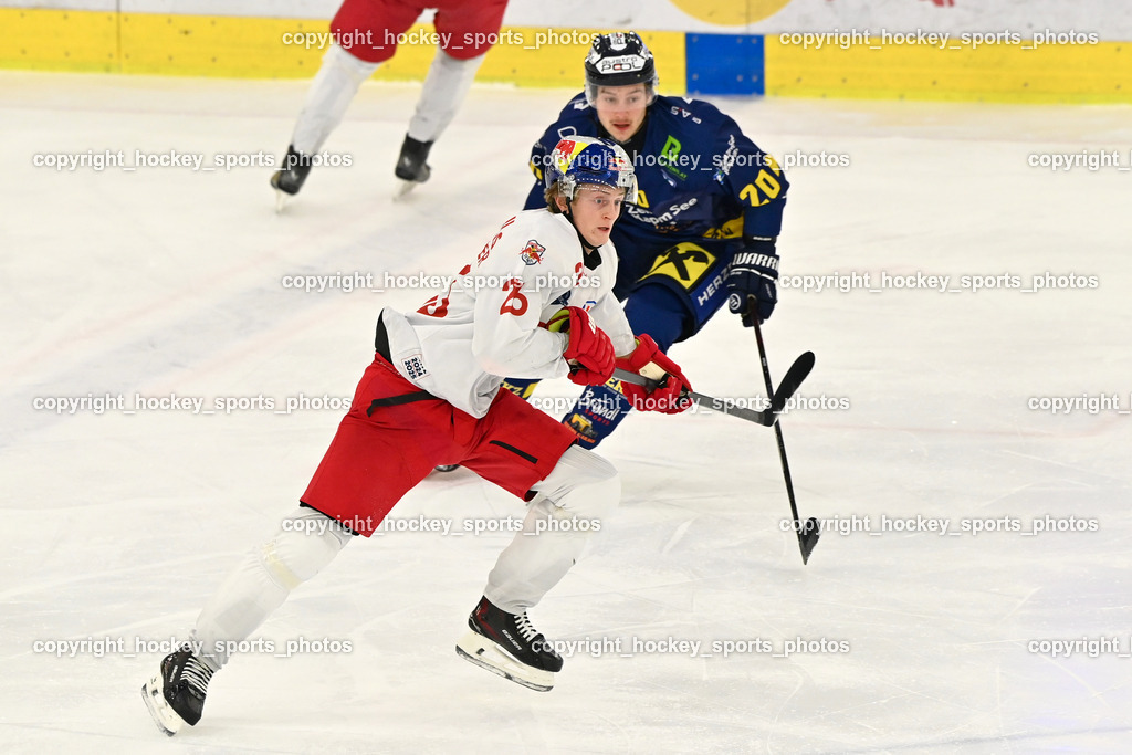RED BULL HOCKEY JUNIORS vs. EK DIE ZELLER EISBÄREN | #26 Bosecker Lars Lion RED BULL HOCKEY JUNIORS, #20 Rappold Kilian EK DIE ZELLER EISBÄREN, RED BULL HOCKEY JUNIORS vs. EK DIE ZELLER EISBÄREN, RED BULL HOCKEY JUNIORS vs. EK DIE ZELLER EISBÄREN am 14.01.2025 in Salzburg (Eisarena Salzburg), Austria, (Photo by Bernd Stefan)