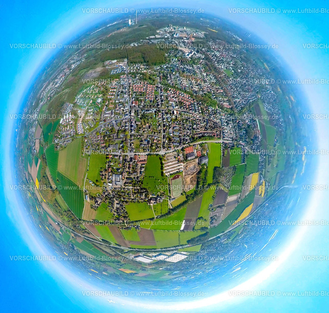 Bergkamen230490817West | Luftbild, Bergkamen-West, Wohnsiedlung zwischen Schulstraße und Töddinghauser Straße, Erdkugel, Fisheye Aufnahme, Fischaugen Aufnahme, 360 Grad Aufnahme, Weddinghofen, Bergkamen, Ruhrgebiet, Nordrhein-Westfalen, Deutschland