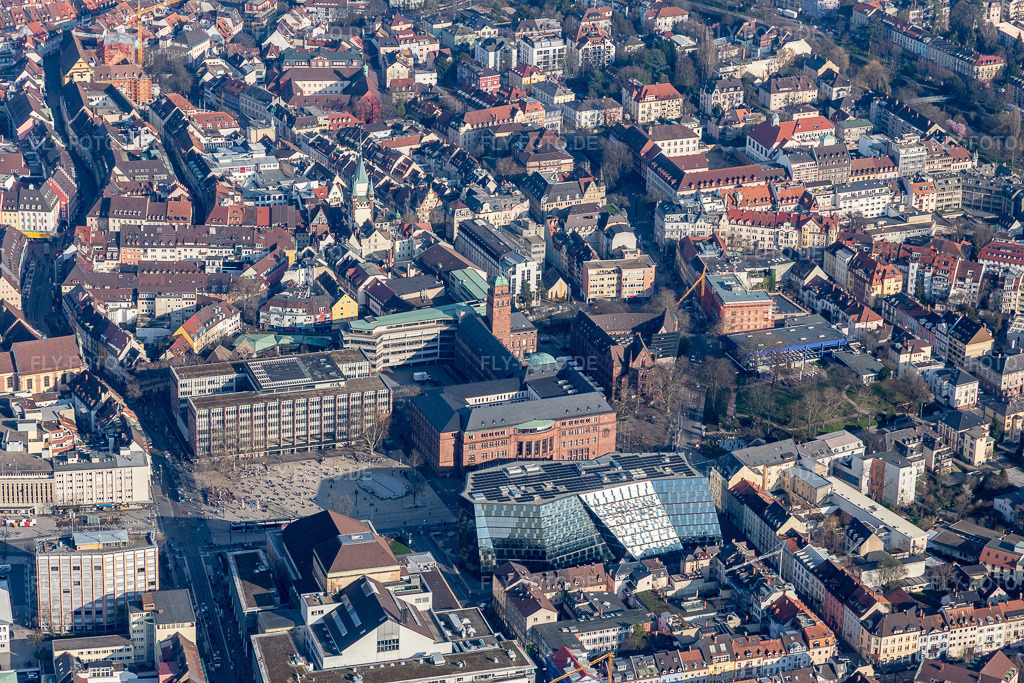 Luftbild: Bibliotheks- Universitätsbibliothek Freiburg im Breisgau im Ortsteil Altstadt-Ring in Freiburg im Bundesland Baden-Württemberg in Deutschland. Foto: IMG_113034.jpg vom 22.03.2019 durch Werner Riehm/FLY-FOTO.de