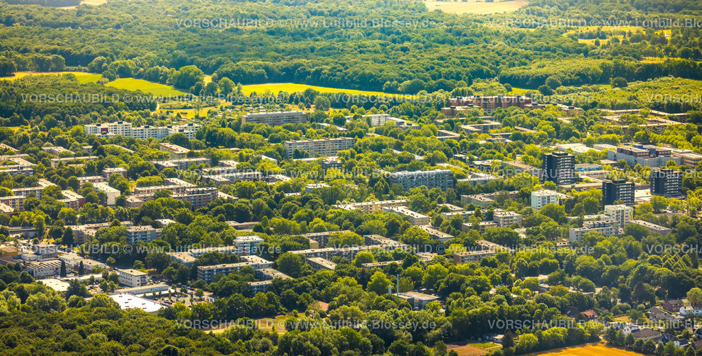 Dortmund220704197 | Luftbild, Wohngebiet zwischen Flughafenstraße und Werzenkamp, grüne Bäume, Scharnhorst-Ost, Dortmund, Ruhrgebiet, Nordrhein-Westfalen, Deutschland