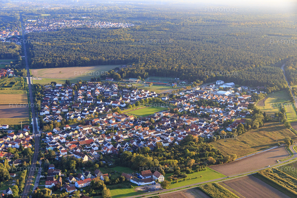 Luftbild: Kandeler Straße von Norden in Rheinzabern im Bundesland Rheinland-Pfalz in Deutschland. Foto: IMG_073150.jpg vom 23.09.2014 durch Werner Riehm/FLY-FOTO.de