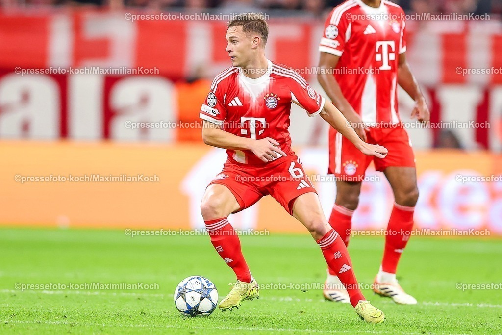 UCL22102501047 | 22.10.2025, Fußball, UEFA Champions League, FC Bayern München - Club Brügge, Allianz Arena, Saison 2025 2026: Joshua Kimmich (FC Bayern Muenchen #06) Regulations prohibit any use of photographs as image sequences and or quasi-video.