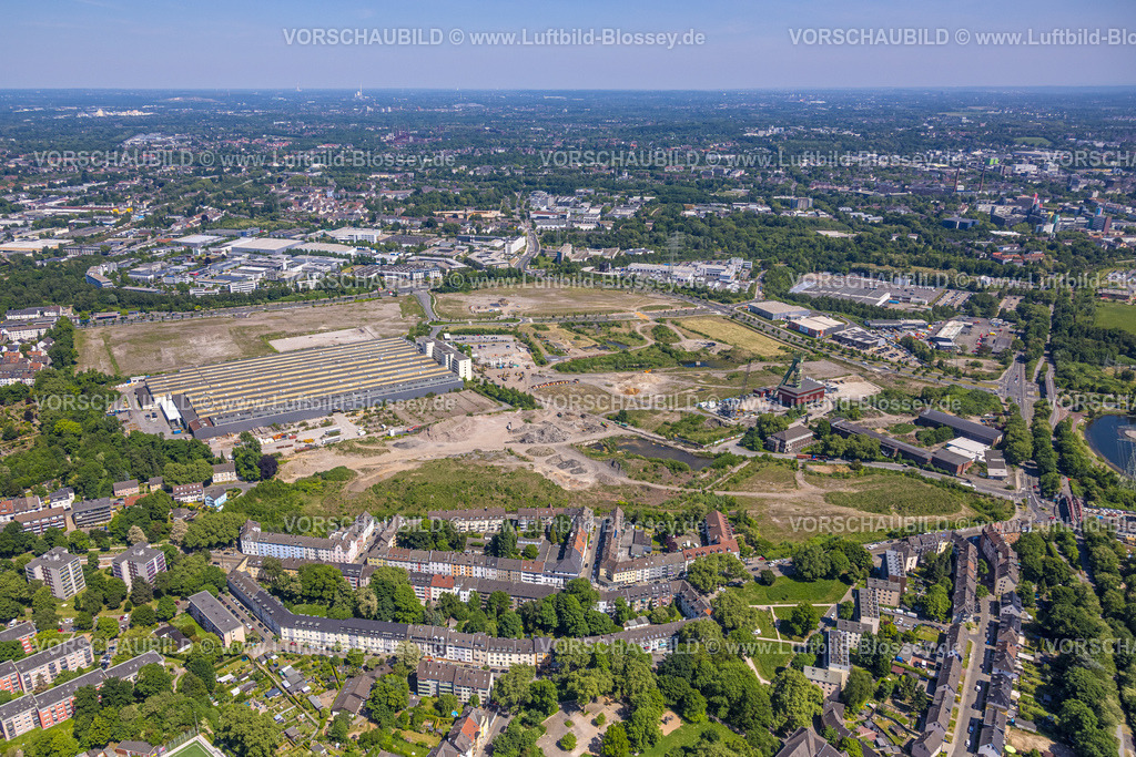 Essen250507586 | Luftbild, Baugebiet Neubau Stadtquartier Essen 51, Helenenstraße, Berthold-Beitz-Boulevard, ehemaliger Schacht Amalie mit Förderturm, Nordviertel, Essen, Ruhrgebiet, Nordrhein-Westfalen, Deutschland
