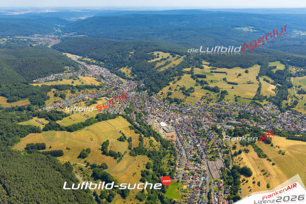 Das Luftbild zeigt :  Frammersbach - Die Luftaufnahme wurde 2023 vom UL-Flugzeug aus erstellt ( keine Drohne ) - Hochauflösende Luftaufnahme - Für grossformatige Ausdrucke geeignet. Die Geschenkidee !Mit Lizenz und Bildrechte bestellbar