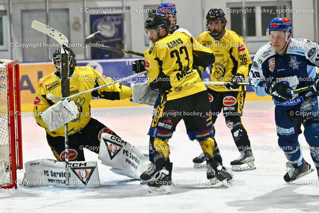 ESC Steindorf vs. EC Hornets Spittal 20.2.2024 | #1 Zauchner Rene EC Hornets Spittal, #33 Kabas Michael EC Hornets Spittal, #96 Peharz Joshua EC Hornets Spittal, #18 Pewal Martin ESC Steindorf, ESC Steindorf vs. EC Hornets Spittal 20.2.2024, ESC Steindorf vs. EC Hornets Spittal 20.2.2024 am 20.02.2024 in Steindorf (Ossiachersee Halle), Austria, (Photo by Bernd Stefan)