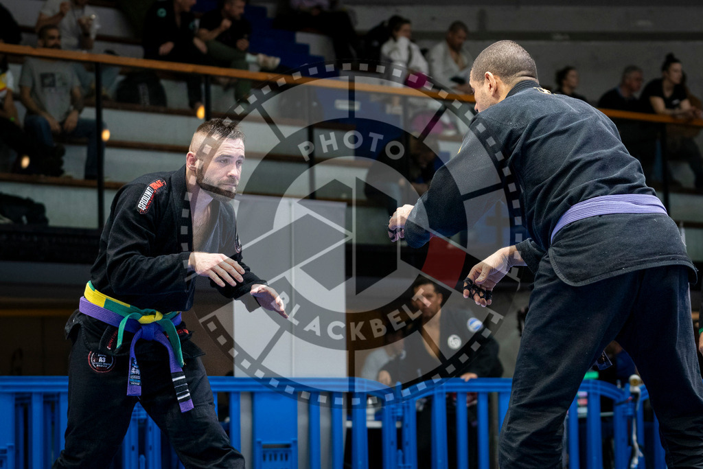 20240125PBB00767 | Fighters compete during the sixth day of the Brazilian Jiu-jitsu European Championship of the IBJJF in Paris, France, on January 25, 2024.