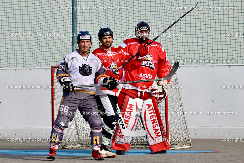 VAS Ballhockey vs. HSC Eagles Poggersdorf | #66 Hintermann Daniel, #47 Witting Marcel, #31 Sicher Michael, VAS Ballhockey vs. HSC Eagles Poggersdorf, VAS Ballhockey vs. HSC Eagles Poggersdorf am 14.07.2024 in Villach (Alpen Arena ), Austria, (Photo by Bernd Stefan)