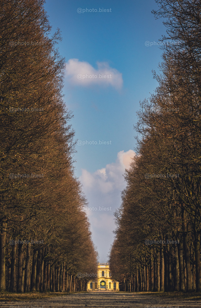Orangerie Kassel | Blick über die endlose Allee im Park Karlsaue in Kassel hin zur Orangerie. - Realisiert mit Pictrs.com