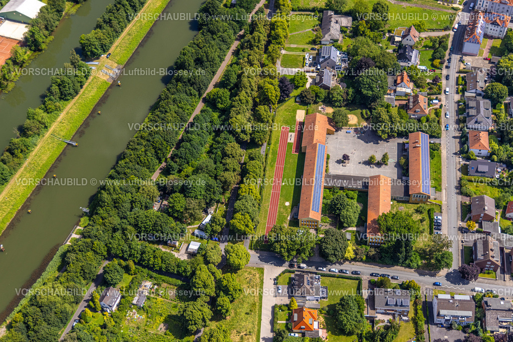 Hamm240706688 | Luftbild, Theodor-Heuss-Schule am Datteln-Hamm-Kanal, Pier9-Tiny House Hotel und grüne Bäume, Mitte, Hamm, Ruhrgebiet, Nordrhein-Westfalen, Deutschland