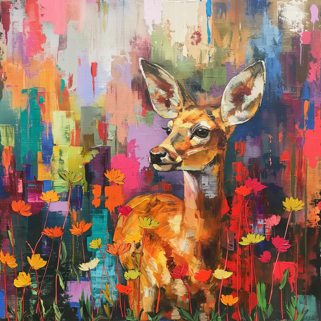 2407031 - Reh mit abstrakten Hintergrund | Ein Reh im Stil eines Gemäldes als hochwertiger Kunstdruck. Für Preise, Größen- und Materialauswahl klicken Sie bitte auf "Bestellen.