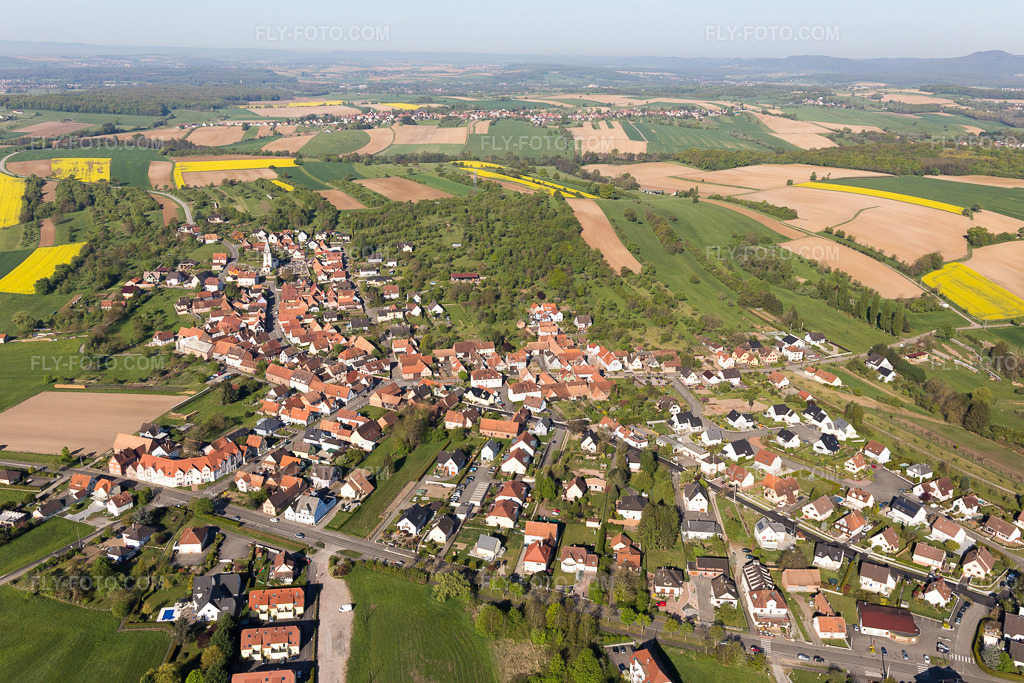 Aerial view: View of the town in Morsbronn-les-Bains in the state Bas-Rhin, France.Photo: IMG_099367.jpg taken on 04/30/2017 by Werner Riehm/FLY-FOTO.comResolution of the original: 5472 x 3648 px