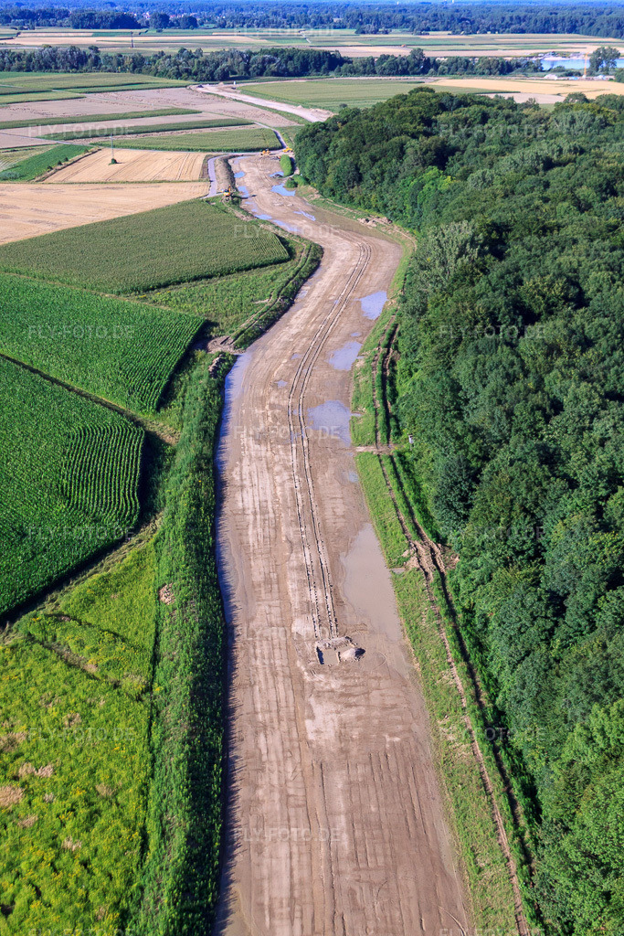 Luftbild: Baustelle zum Bau des Polders bei Neupotz in Jockgrim im Bundesland Rheinland-Pfalz in Deutschland. Foto: IMG_30816.jpg vom 31.07.2010 durch Werner Riehm/FLY-FOTO.de