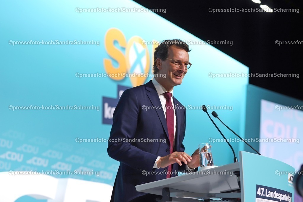 xsscx30082502047 | 30.08.2025, xsscx, Hendrik W¸st der wieder gew‰hlte Landesvorsitzende der CDU und gleichzeitig Ministerpr‰sident von Nordrhein-Westfalen auf dem 47. Landesparteitag der CDU Nordrhein-Westfalen mit dem Motto - SO! geht kommunal - im World Conference Center in Bonn Nordrhein-Westfalen Deutschland