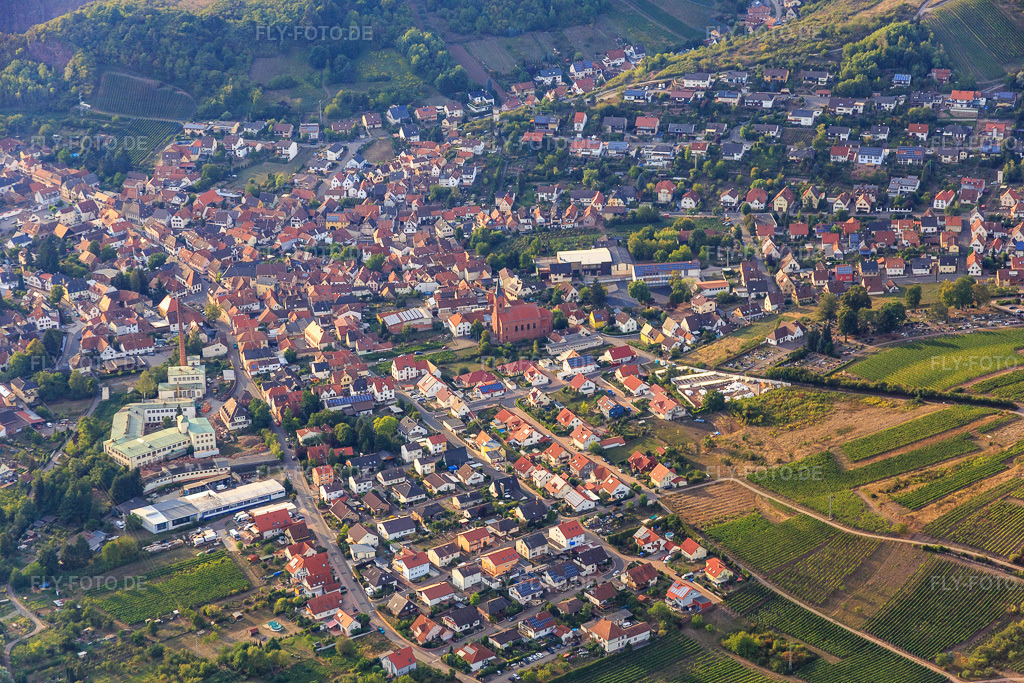 Luftbild: Ortsansicht im Qeichtal aus Südosten in Albersweiler im Bundesland Rheinland-Pfalz in Deutschland. Foto: IMG_084109.jpg vom 29.08.2015 durch Werner Riehm/FLY-FOTO.de