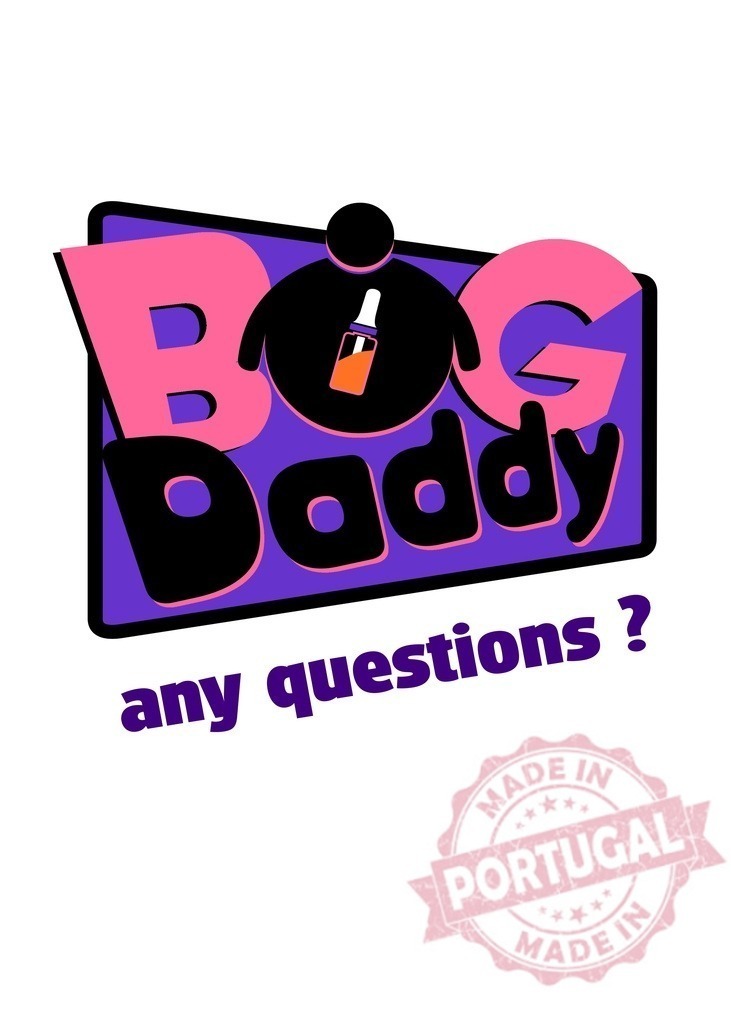 Big Daddy vape e-liquid asking any questions | Branding logo for Big Daddy vape with e-liquid dropper bottle and question - Realized with Pictrs.com