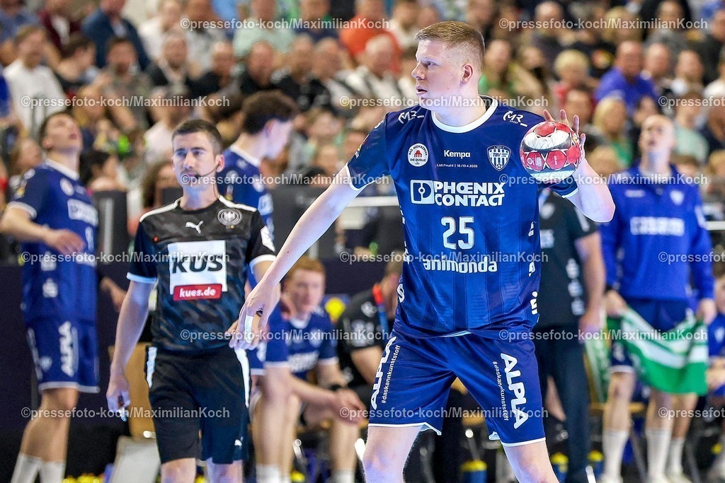 xSSCx18042601003 | 18.04.2026, xsscx, Handball, DHB-Pokal Lidl Final4, TBV Lemgo-Lippe - Füchse Berlin, Saison 2025 / 2026 Herren, Lanxess Arena: Niels Versteijnen (TBV Lemgo Lippe #25) Photo: xSandraxScherningxPressefotoKochx