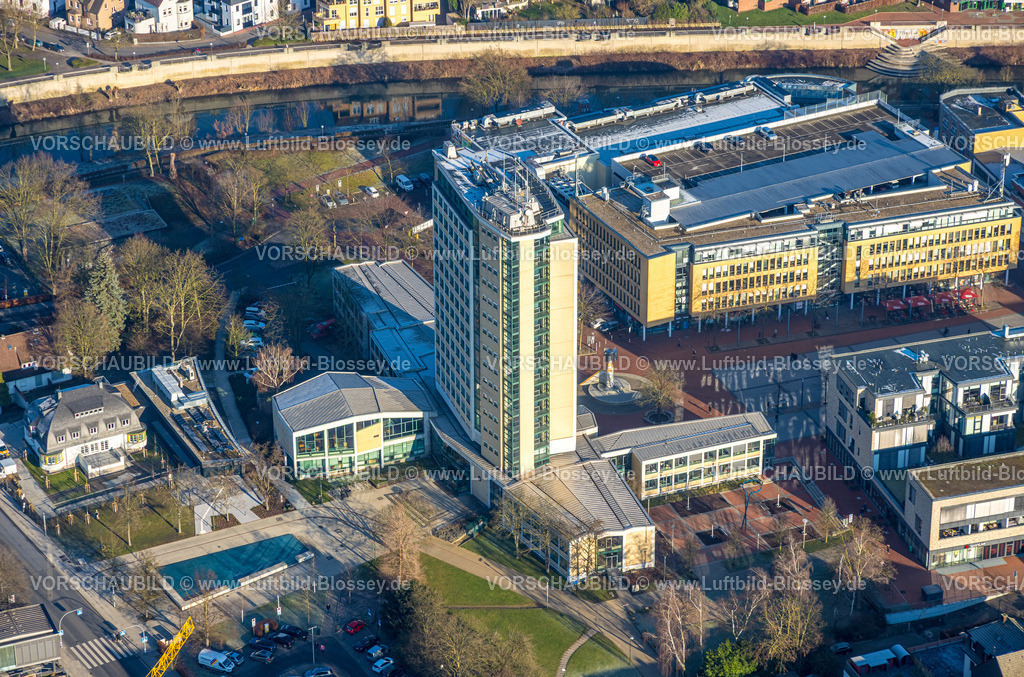 Luenen260100078 | Luftbild, Rathaus Lünen Hochhaus, Europaplatz und Willy-Brandt-Platz, Media Markt Kaufhaus, Lünen, Ruhrgebiet, Nordrhein-Westfalen, Deutschland