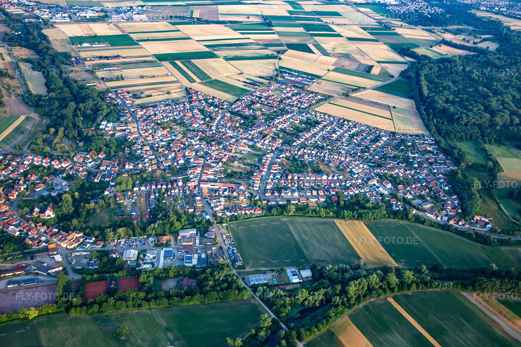 Luftbild: Ortsansicht von Osten in Hördt im Bundesland Rheinland-Pfalz in Deutschland. Foto: IMG_136801.jpg vom 24.06.2023 durch Werner Riehm/FLY-FOTO.de