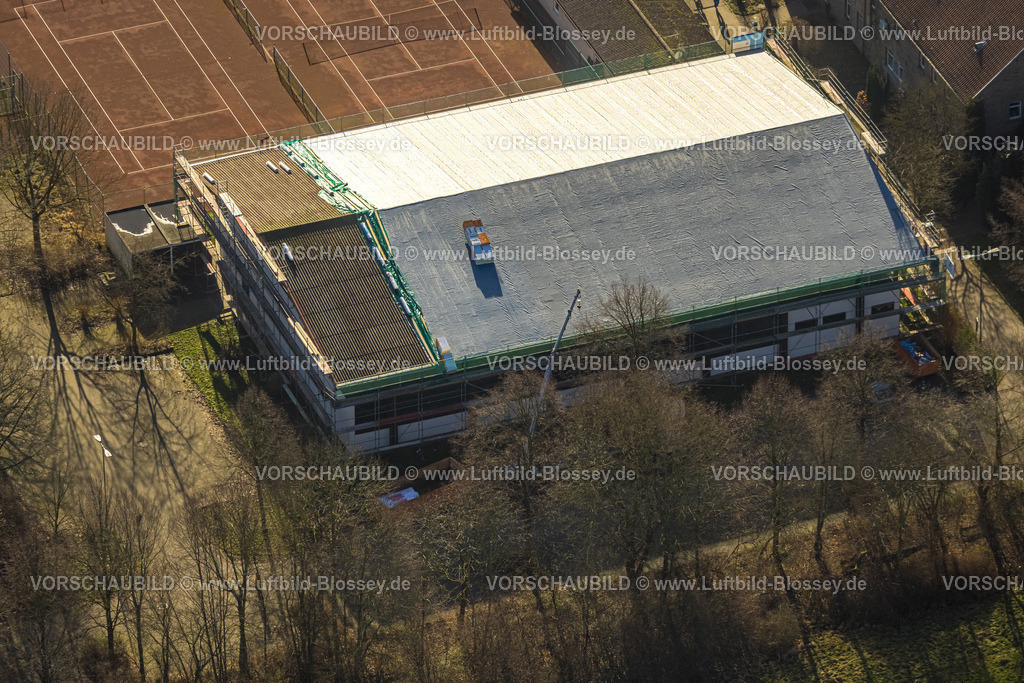 Witten240102749 | Luftbild, Tennisanlage Tennisplätze SUA Sport-Union Annen am Kälberweg, Judoka Judohalle Dachrenovierung, Rüdinghausen, Witten, Ruhrgebiet, Nordrhein-Westfalen, Deutschland