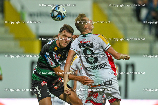 AUT, OEFB Uniqua Cup, Fussball SV Ried vs RZ Wolfsberger AC | 26.09.2023, Innviertel Arena Ried, AUT, OEFB Uniqua Cup, 2. Runde, SV Ried vs RZ Wolfsberger AC, im Bild Nikki Havenaar (Ried) vs Simon Piesinger (WAC)



// OEFB Uniqua Cup Match round 2 between SV Ried and RZ Wolfsberger AC in Ried, Austria on 2023/09/26