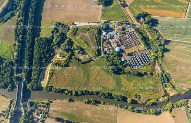 Olfen220805731Lippe | Luftbild, Lippeverband Klärwerk Dattelner Mühlenbach, Kanalbrücke Lippe Alte Fahrt, NSG Lippeaue, Fluss Lippe und Alte Fahrt, Fluss- und Auenentwicklung der Lippe Vogelsang, Renaturierung, Stadtgrenze Olfen-Datteln, Pelkum, Datteln, Ruhrgebiet, Nordrhein-Westfalen, Deutschland