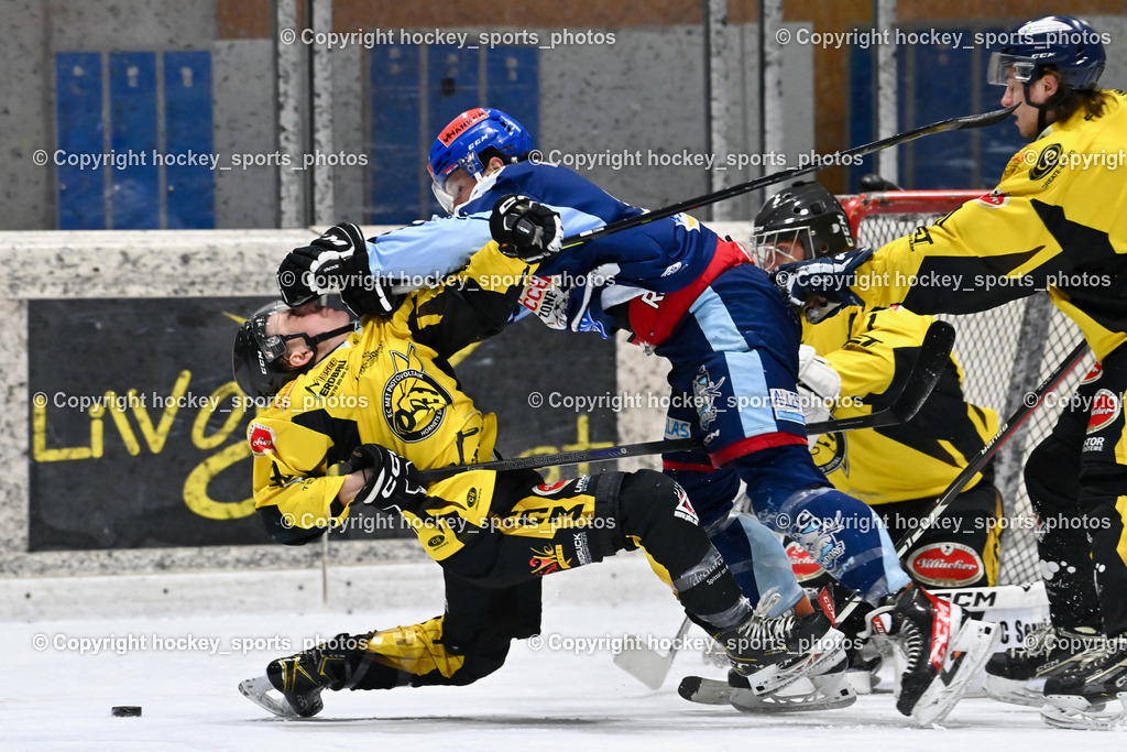 EC Hornets Spittal vs. ESC Steindorf 23.2.2024 | #22 Thaler Tim EC Hornets Spittal, #91 Kravania Kristian ESC Steindorf, #1 Zauchner Rene EC Hornets Spittal, #10 Ortner Philipp EC Hornets Spittal, EC Hornets Spittal vs. ESC Steindorf 23.2.2024, EC Hornets Spittal vs. ESC Steindorf 23.2.2024 am 23.02.2024 in Spittal an der Drau (Eissportzentrum Spittal), Austria, (Photo by Bernd Stefan)