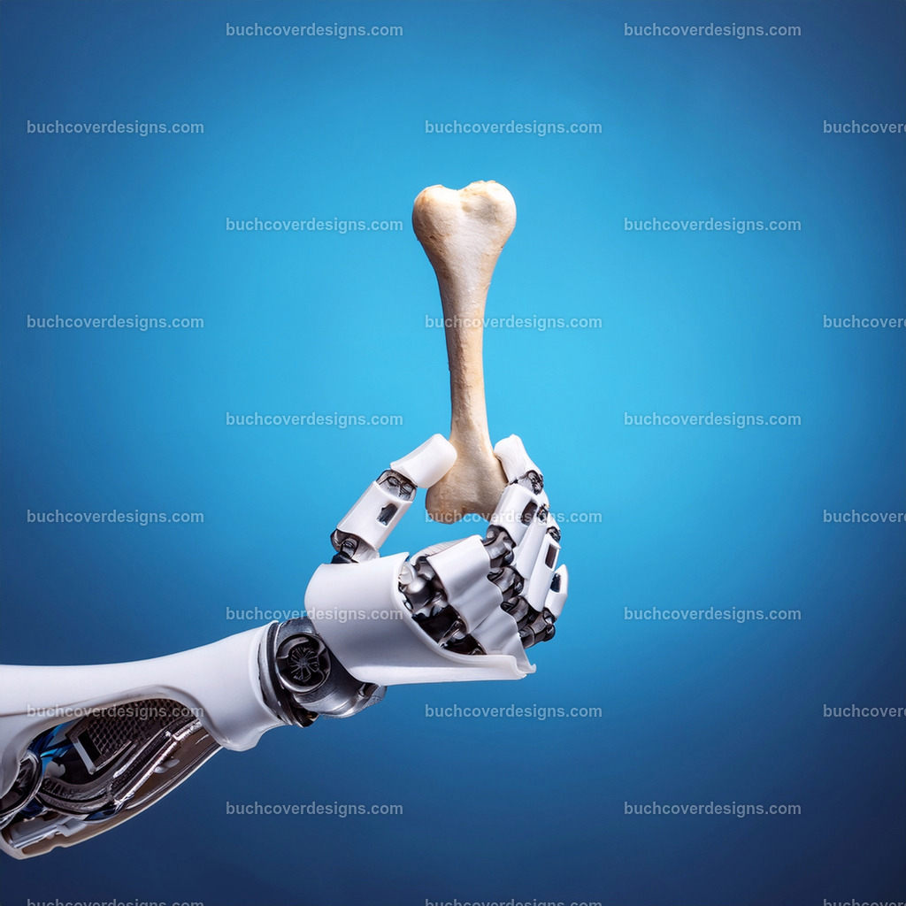 Robot hand hold  human bone | Entdecken Sie kreative Buch Cover Designs für Self-Publishing-Autoren und Verlage! Unsere maßgeschneiderten Designs ziehen Leser an und bringen Ihre Geschichten visuell zum Leben. Lassen Sie uns Ihr perfektes Cover gestalten!