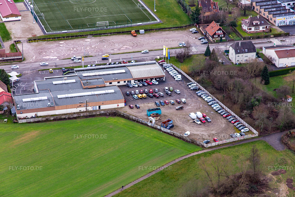 Luftbild: Supemarchée MATCH im Ortsteil Altenstadt in Wissembourg im Bundesland Bas-Rhin in Frankreich. Foto: IMG_085842.jpg vom 08.01.2016 durch Werner Riehm/FLY-FOTO.de