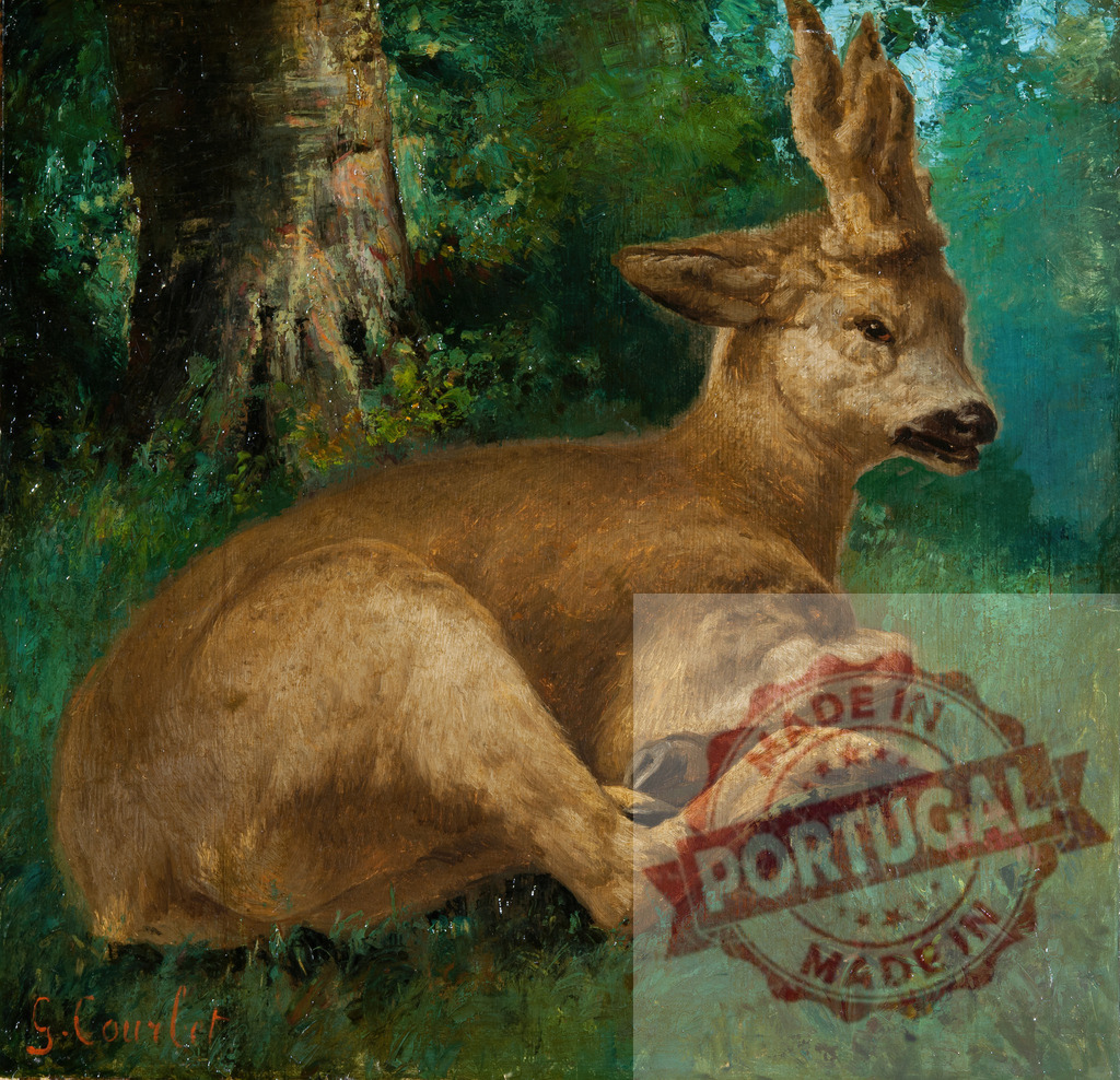 Gustave Courbet Resting deer in a forest oil painting by Gustave Courbet | Roe deer resting on green grass in a forest, oil painting by Gustave Courbet - Realisiert mit Pictrs.com