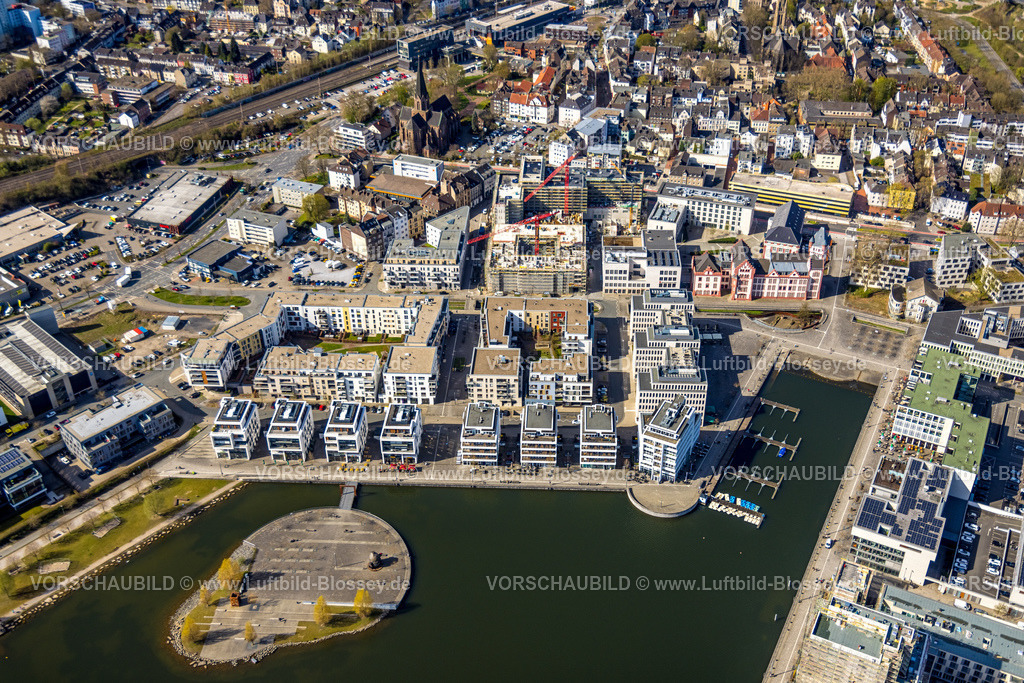 Dortmund220400116 | Luftbild, Geschäftshäuser mit Baustelle und Kulturinsel am Phoenix-See, Hörde, Dortmund, Ruhrgebiet, Nordrhein-Westfalen, Deutschland