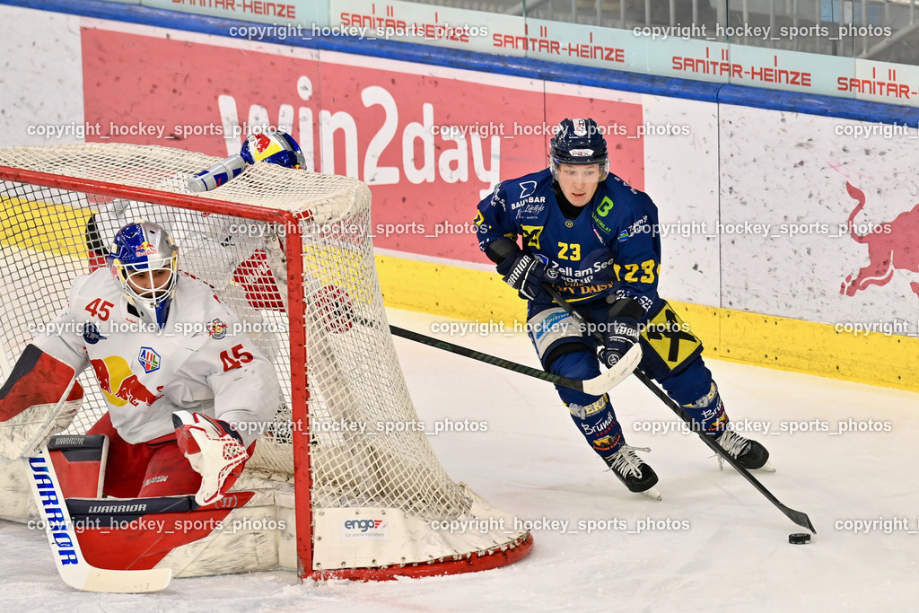 RED BULL HOCKEY JUNIORS vs. EK DIE ZELLER EISBÄREN | #45 Ankirchner Valentin RED BULL HOCKEY JUNIORS, #23 Jennes Christian EK DIE ZELLER EISBÄREN, RED BULL HOCKEY JUNIORS vs. EK DIE ZELLER EISBÄREN, RED BULL HOCKEY JUNIORS vs. EK DIE ZELLER EISBÄREN am 14.01.2025 in Salzburg (Eisarena Salzburg), Austria, (Photo by Bernd Stefan)