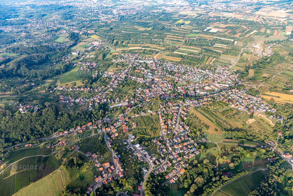 Luftbild: Ortsansicht der Straßen und Häuser der Wohngebiete im Ortsteil Aspich in Lauf im Bundesland Baden-Württemberg in Deutschland. Foto: IMG_008818.jpg vom 20.09.2020 durch Werner Riehm/FLY-FOTO.de