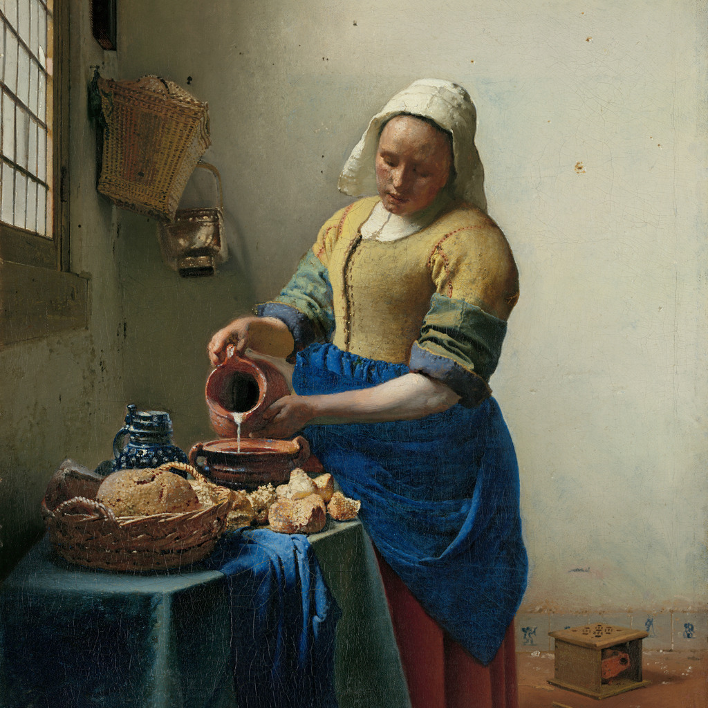 Jan Vermeer - Dienstmagd mit Milchkrug | Moderne Wandbilder auf Leinwand, Acylglas, Alu-Dibond oder als Poster. Tauchen Sie ein in die Welt KI-generierter Kunstwerke - entdecken Sie hochwertige Kunstdrucke unserer Gemälde, Illustrationen und fotorealistischen Motive.