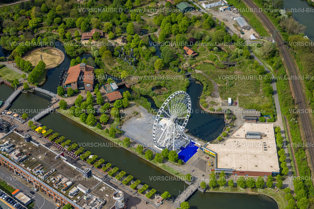 Oberhausen240401663 | Luftbild, Westfield Centro Einkaufszentrum Neue Mitte, Centro Promenade mit grünem Park und Riesenrad mit Legoland, Bahnlinie, Borbeck, Oberhausen, Ruhrgebiet, Nordrhein-Westfalen, Deutschland