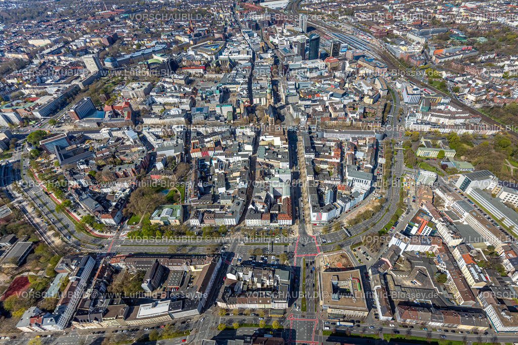 Dortmund220400516 | Luftbild, Innenstadtansicht mit Wallring, RWE Tower schwarzes Hochhaus, Reinoldikirche, City, Dortmund, Ruhrgebiet, Nordrhein-Westfalen, Deutschland