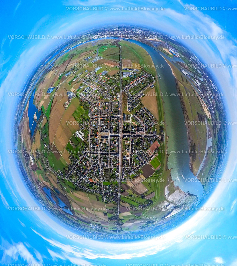 Wesel240390076Buederich | Luftbild, Wohngebiet Ortsansicht Büderich, Rheinmündung Wesel-Datteln-Kanal Naturschutzgebiet, Erdkugel, Fisheye Aufnahme, Fischaugen Aufnahme, 360 Grad Aufnahme, tiny world, little planet, fisheye Bild, Büderich, Wesel, Nordrhein-Westfalen, Deutschland
