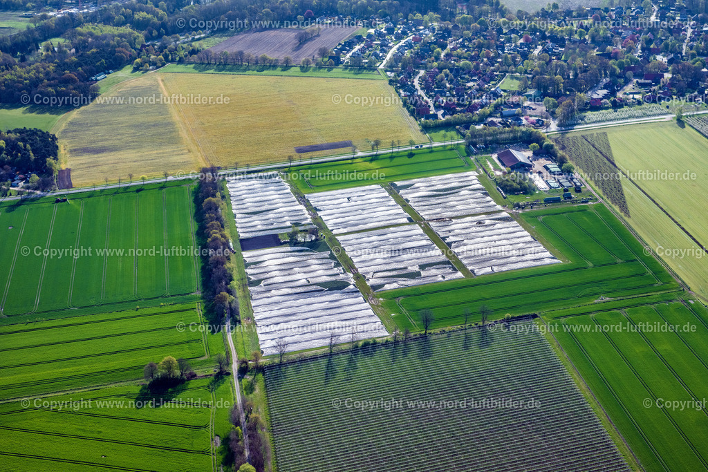 Nottensdorf_Spargelfeld_ELS_4893010523 | NOTTENSDORF 01.05.2023 Reihen mit Spargel- Anbau auf Feld- Flächen in Nottensdorf im Bundesland Niedersachsen, Deutschland. // Rows with asparagus growing on field surfaces in Nottensdorf in the state Lower Saxony, Germany. Foto: Martin Elsen