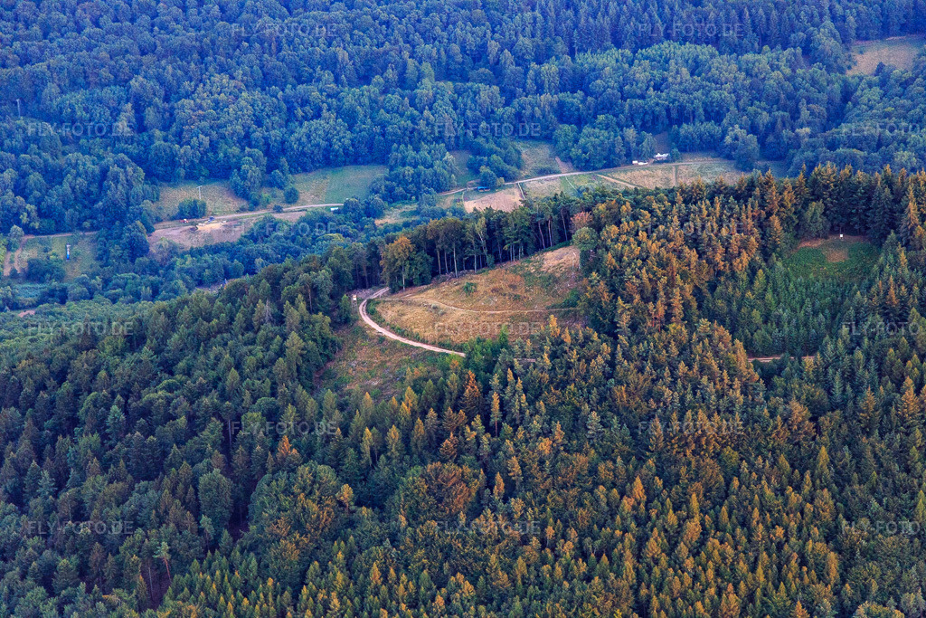 Luftbild: Gleitschirmstartplatz Förlenberg in Leinsweiler im Bundesland Rheinland-Pfalz in Deutschland. Foto: IMG_109285.jpg vom 27.07.2018 durch Werner Riehm/FLY-FOTO.de