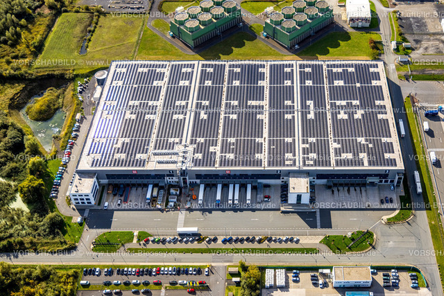 Hamm241008171 | Luftbild, Gewerbegebiet Trianelstraße, Picnic Logistik, Solardach, Uentrop, Hamm, Ruhrgebiet, Nordrhein-Westfalen, Deutschland