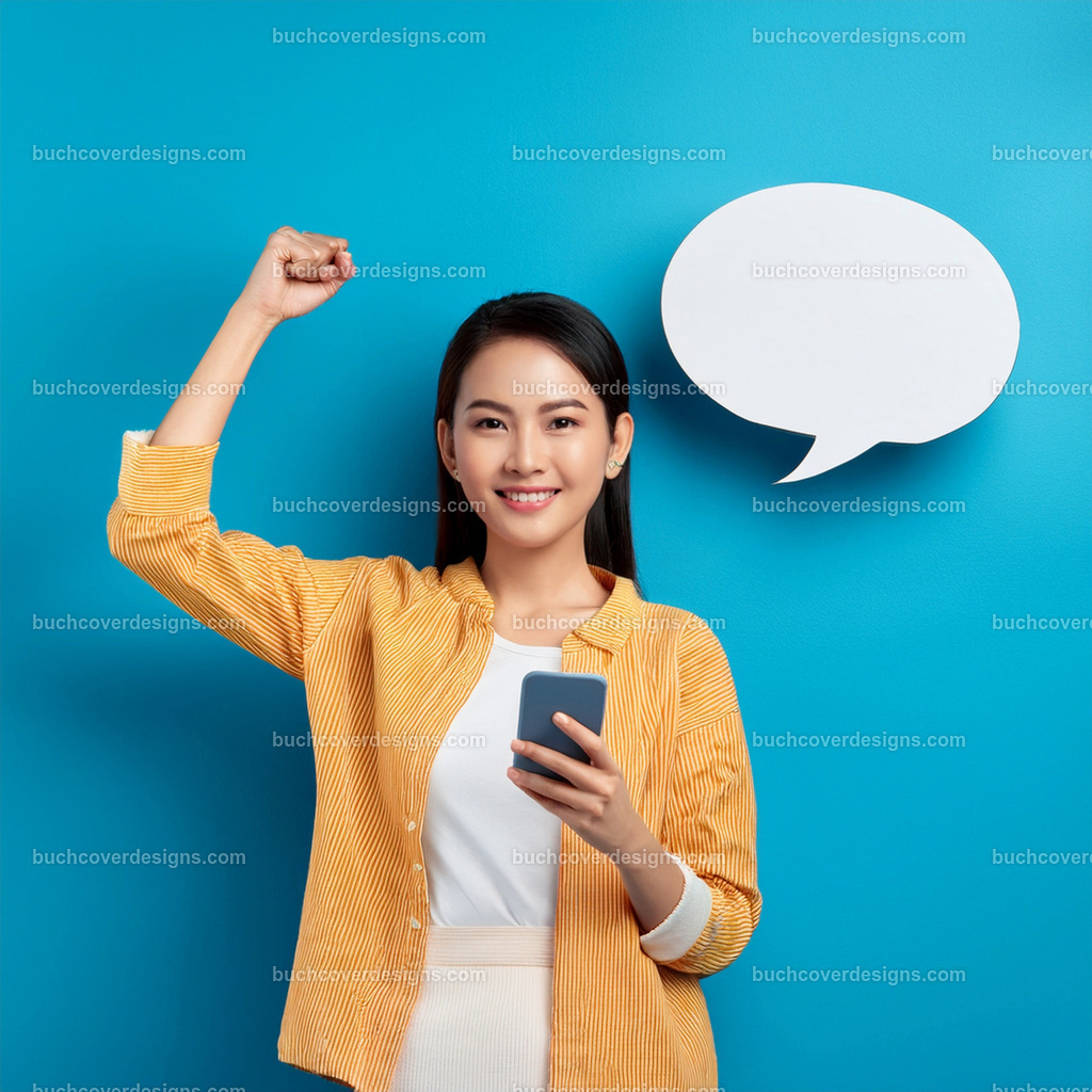 frau mit Mobile Telefon und Sprechblase (40) | Entdecken Sie kreative Buch Cover Designs für Self-Publishing-Autoren und Verlage! Unsere maßgeschneiderten Designs ziehen Leser an und bringen Ihre Geschichten visuell zum Leben. Lassen Sie uns Ihr perfektes Cover gestalten!