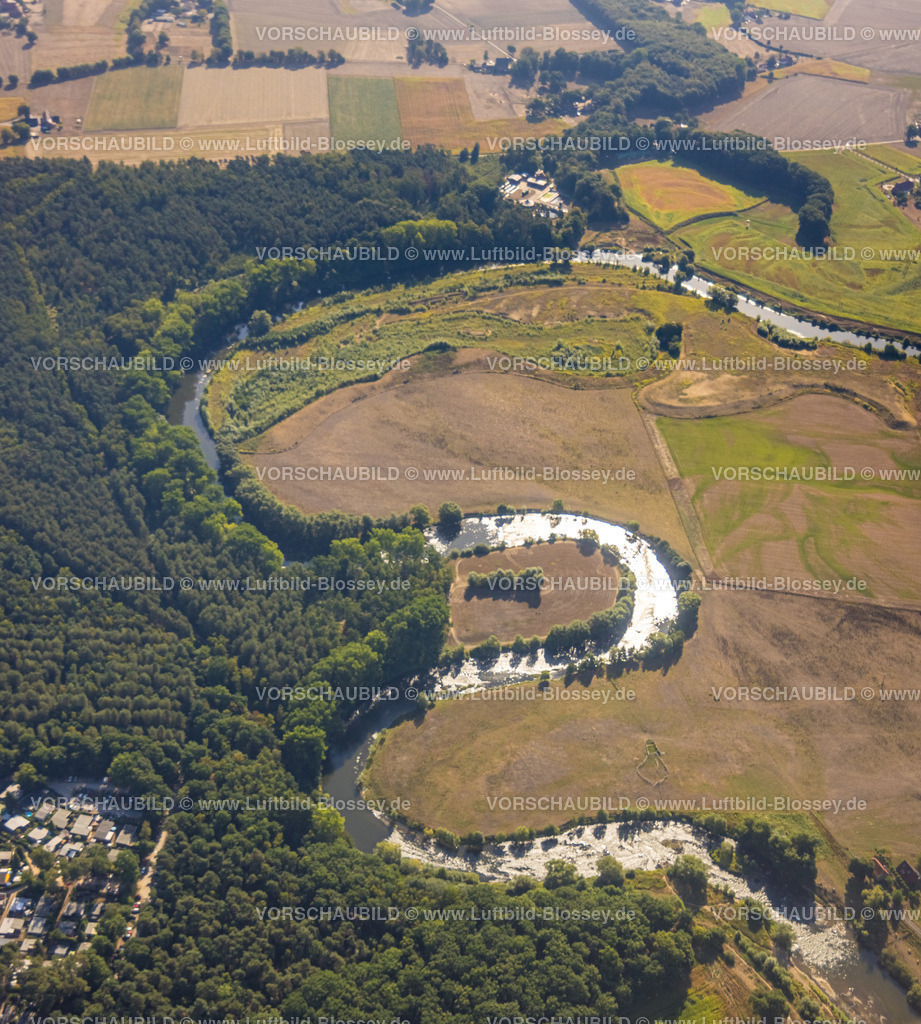 Olfen220805848LippeVogelsang | Luftbild, Fluss Lippe Mäander, Lippeschleife, Fluss- und Auenentwicklung der Lippe Vogelsang, Renaturierung, Stadtgrenze Olfen-Datteln, Olfen-Kirchspiel, Olfen, Ruhrgebiet, Nordrhein-Westfalen, Deutschland