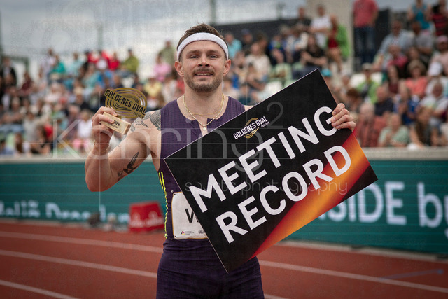 Golden Oval; Dresden, 31.05.2026 | DRESDEN , GERMANY - MAY 31:  Yannick Wolf (GER / Germany) with a new meeting record in the men’s 100m during the Golden Oval Continental Tour Silver meeting on May 31, 2026 at Heinz-Steyer-Stadion in Dresden, Saxony, Germany.