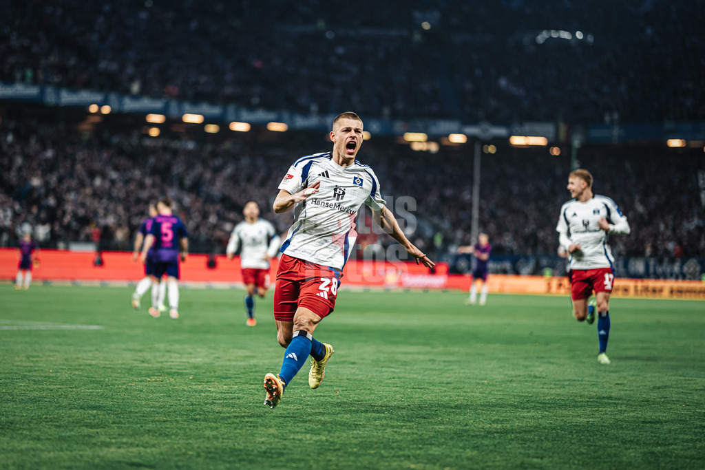 Fußball | Männer | Saison 2024/2025 | 2. Fußball-Bundesliga | 25. Spieltag | Hamburger SV vs. Fortuna Düsseldorf | 08.03.2025 | Miro Muheim (#28, HSV) jubelt nach seinem Tor