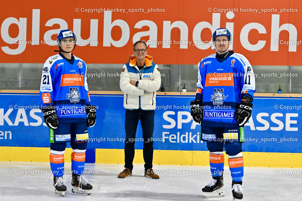 ESC Steindorf Sparkasse Feldkirchen Shooting | #21 WALDER PATRIK, Gerhard Schreilechner Sparkasse Feldkirchen, #11 Luka Kalan, ESC Steindorf Sparkasse Feldkirchen Shooting, ESC Steindorf Sparkasse Feldkirchen Shooting am 24.10.2025 in Steindorf (Ossiachersee Halle), Austria, (Photo by Bernd Stefan)