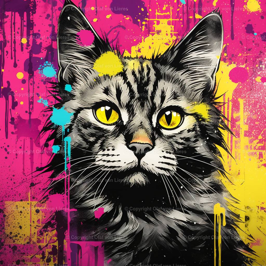 Katzengesichter farbenfroh | Katzenkopf mit buntem Hintergrund