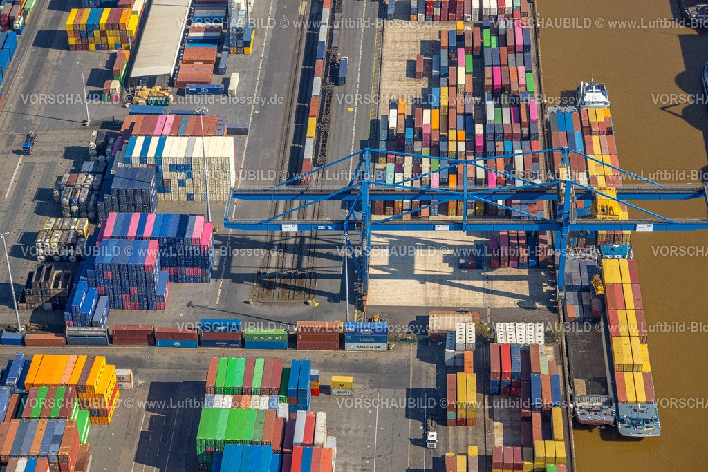 Duisburg250401884LogPort1Rheinhausen | Luftbild, duisport Hafen, logport I Rheinhausen, Containerhafen, Duisburg Hafen D3T Duisburg Trimodal Terminal, Containerterminal und Containerschiff, AutomobilLogistik, Friemersheim, Duisburg, Ruhrgebiet, Nordrhein-Westfalen, Deutschland