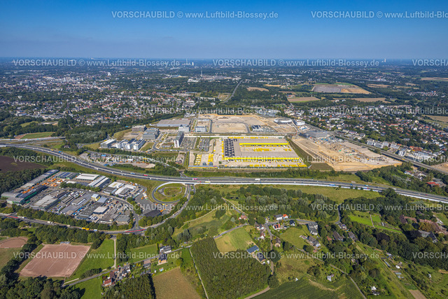 Bochum240816137 | Luftbild, Großbaustelle Mark 51/7, Wissenschaftsquartier und Technologiequartier, O-Werk Campus, ehemaliges Opel Areal an der Autobahn A448, DHL Logistik, Laer, Bochum, Ruhrgebiet, Nordrhein-Westfalen, Deutschland