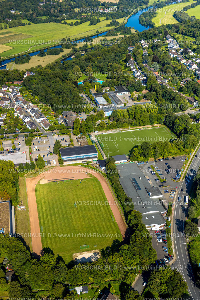 Hattingen240809874 | Luftbild, Fußballstadion Althoffstadion und Nebenplatz TuS Blankenstein, Gesamtschule Hattingen-Welper, rechts das WH Autozentrum Witten Â· Hattingen GmbH, hinten das Freibad Welper und Fluss Ruhr, Welper, Hattingen, Ruhrgebiet, Nordrhein-Westfalen, Deutschland
